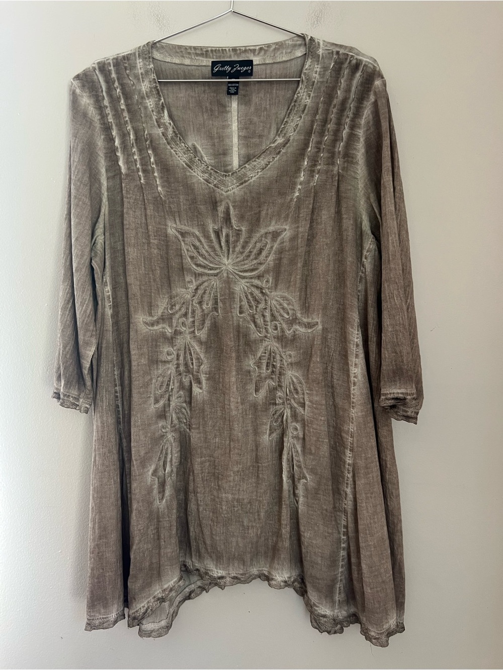 Gretty Zueger Embroidered Fairy Tunic Top Women's XL Lace Boho Asymmetric Peru